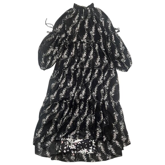 All Saints Elimear Cultivar Floral Tiered Maxi Dress Black 00 Cottagecore Modest - Picture 3 of 8